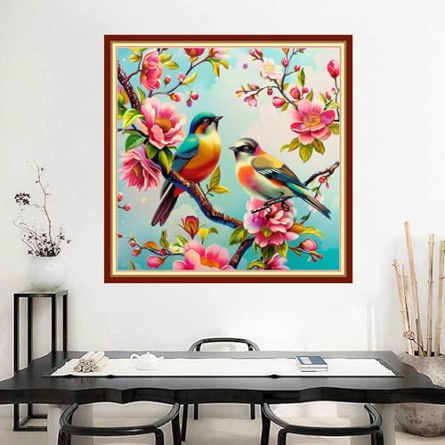 Image of Joyhoor Stamped Cross Stitch Kits for Beginners Needlepoint Kits for Adults Embroidery Kits 11CT Counted Cross Stitch Kits Printed Embroidery Pattern-Flower Bird 18x18 inchs