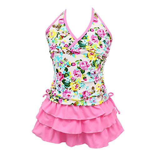 qyqkfly Girls 2 Piece 4Y-15Y Florence Adjustable Tankini Swimsuit (FBA) (XX-Large(16), Pink)
