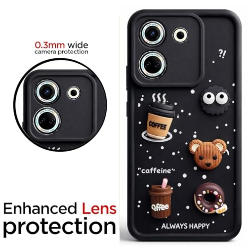 Image of Bintage Cute Fun Taddy| 3D Ball Bear| Donut| Coffee Rubber Case Full Body & Camera Protection Back Cover Compatible for Tecno Camon 20 4G - Black
