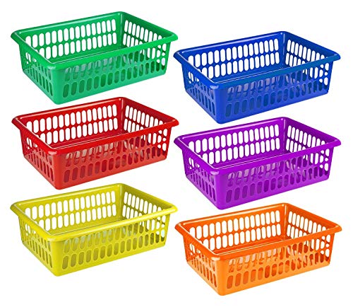 Zilpoo 6 Pack - Plastic Colorful Storage Baskets, Paper, Toys, Teacher Classroom, Office