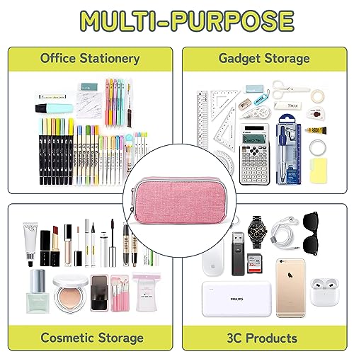 Image of Della Gao Big Capacity Pencil Pen Case Nylon Large Pencil Pouch Simple Stationery Bag Office Organizer Pen Bag for Men Women - Pink