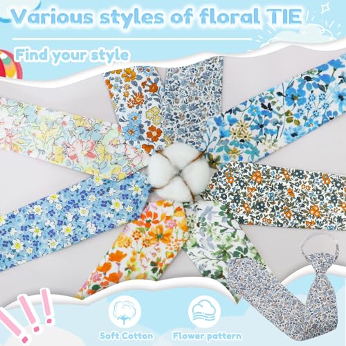 Boys Ties, Pre-tied Floral Solid Cotton Clip on Tie, Adjustable Kids Necktie for Uniforms Wedding School3