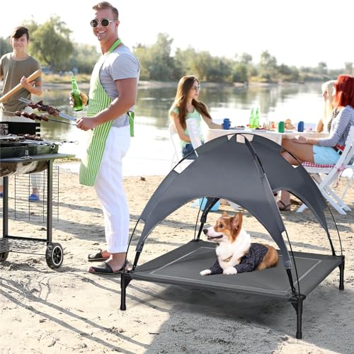 SOARS Hundeliege, Hundebett mit Baldachin abnehmbar, erhöhtes Hundesofa, Haustierbett, Katzenliege, Katzenbett für Indoor & Outdoor (90 x 81 x 86cm)