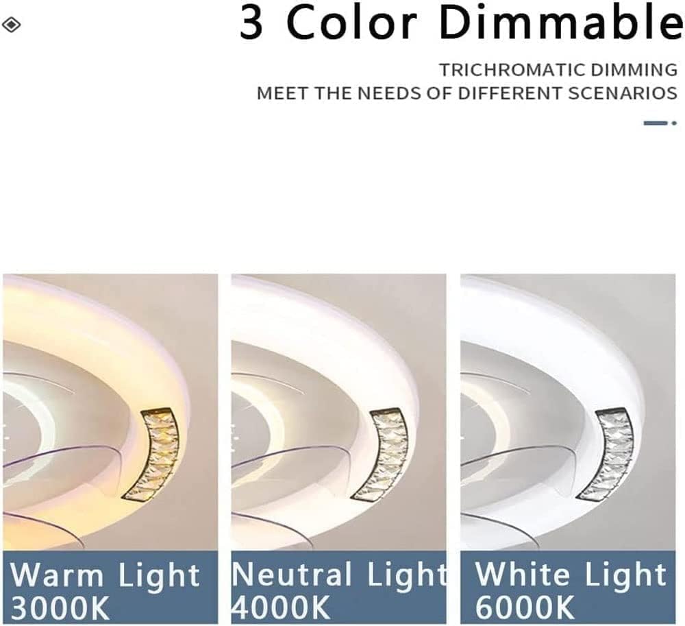 Modern White Ceiling Fan Flush Mount Light with Remote Control Nordic Round Ceiling Fan Lamp LED 3-Color Dimmable 6- Gear Wind Speeds Smart Timing Ceiling Fan with Lights for Kitchen Bedroom