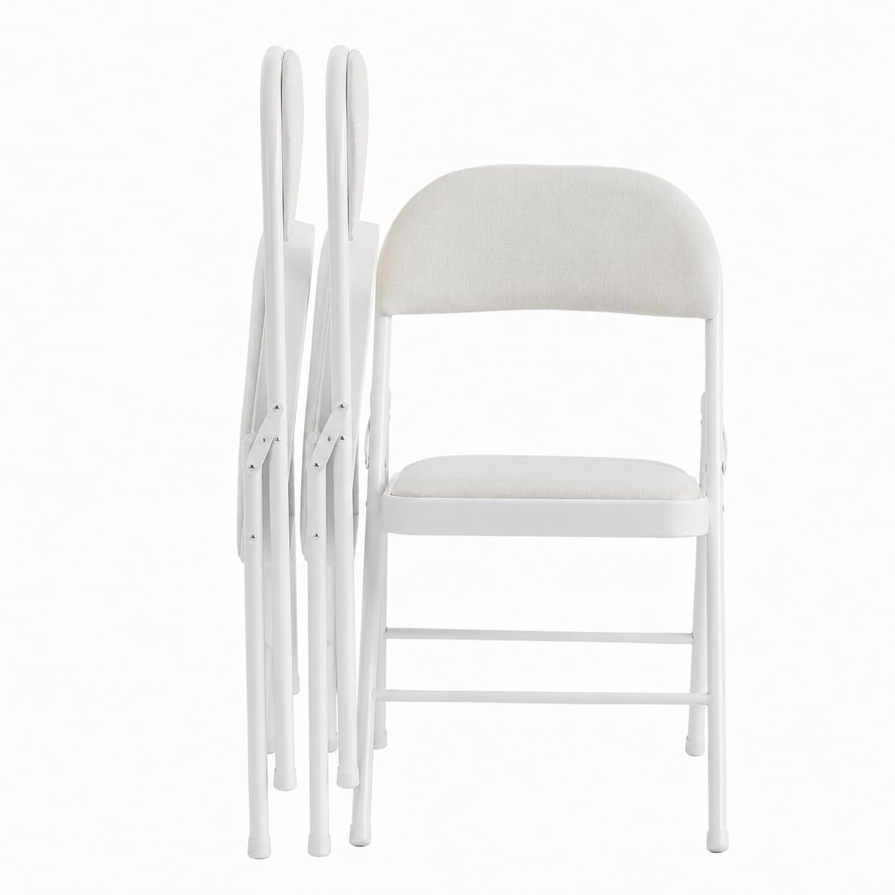 Build Rapido Folding Chair  Padded Metal Chair with Cushioned Seat, Foldable Steel Frame  Indoor Outdoor Guest Seating (White 3 Packs)