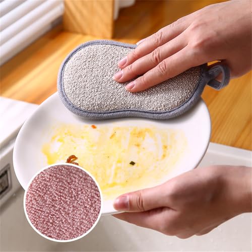 Image of 4 Pack Dish Sponge for Washing Dishes Cleaning Kitchen, All-Purpose, Non Scratch, Rough Scrubbers Side for Non-Stick Cookware, Soft Microfiber Scrub Side for Dishes,Reusable Dishwashing Sponges