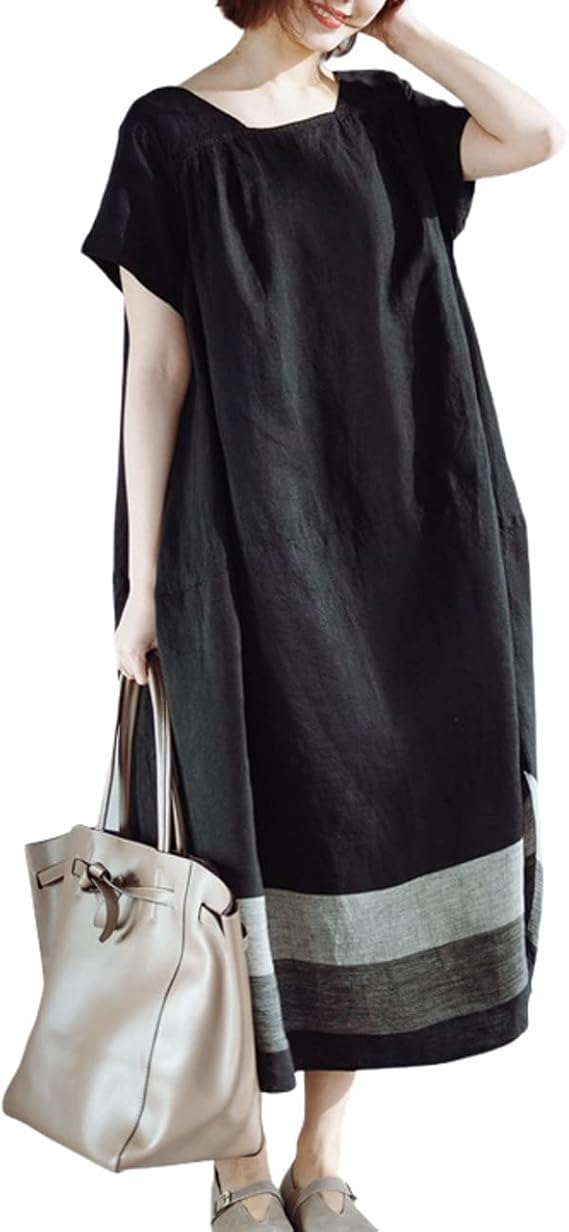 Amazon Co Jp Plan M レディース ロング ワンピース 半袖 マキシワンピ 夏物 ロング丈 マキシ丈 シンプル 綿 ナチュラル おしゃれ ゆったり 大きめ 体型カバー 着やせ マキシワンピース 無地 秋 森ガール 服 ファッション小物