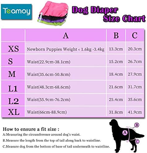 Teamoy 4pcs Pack Female Dog Nappies, Washable Dog Nappies Dog Sanitary Pants, Super-Absorbent and Comfortable, S