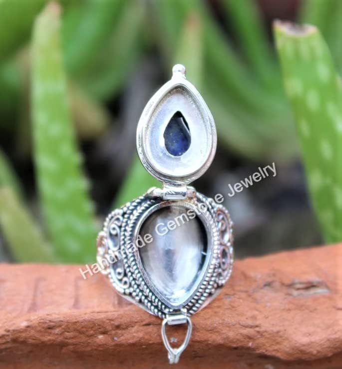 Lapis Lazuli Ring, Poison Box Ring, September Birthstone Ring, Teardrop Stone Ring, Blue Lapis ~ Gemstone Ring, Locket Ring, Openable Ring, Designer Poison Pill Box, Lapis Lazuli Jewelry