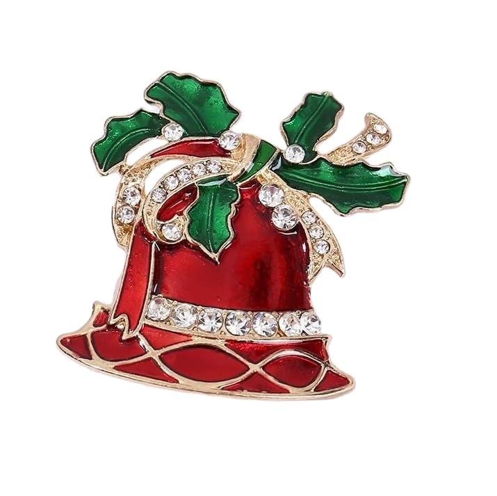 Image of Christmas Brooch Pins Crystal Christmas Tree Snowflake Jingle Bell Reindeer Enamel Brooches Holiday Party Gift for Women