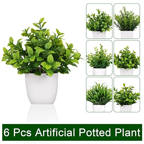 Yoratee 6002 6 Pot Small Fake Plant Flowerpot Artificial Plastic Eucalyptus Plant Wheat Grass Shrub Plant Indoor Desk Coffee Table Bathroom Bedroom Home Decoration thumb #2