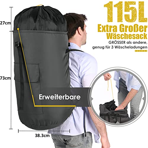 Travel Laundry XXL 115L Foldable Waterproof Laundry Bag with 2 Padded Shoulder Straps, Gray - Image 3
