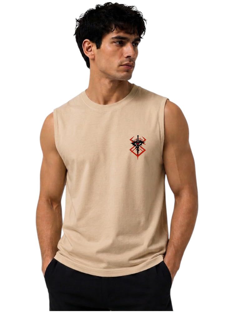 Men Cotton Printed Ribbed Round Neck Sleeveless Casual| Sports| Gym| Tank Top | Vest| Regular Fit T Shirt-image-34