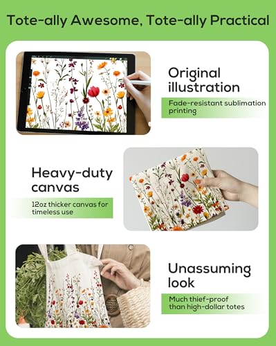 Double-Sided Canvas Tote Bag for Women with Magnetic Snap, Wide Strap & Inner Pocket for Work, Shopping, Travel2