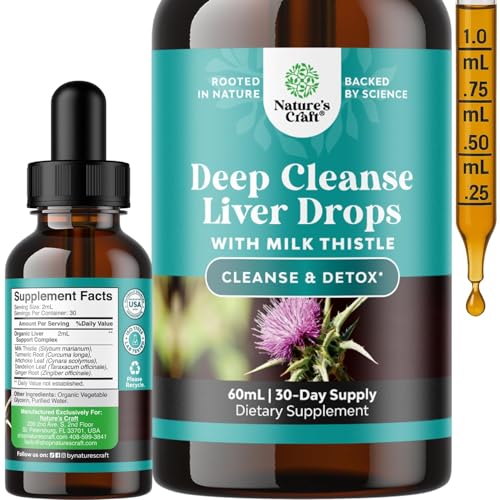 Deep Liver Cleanse Detox & Repair with Milk Thistle Liquid Drops - Liver Detox Liquid Artichoke Extract with Dandelion Leaf Ginger & Turmeric Curcumin for Immunity & Daily Cleanse - 2Fl OZ