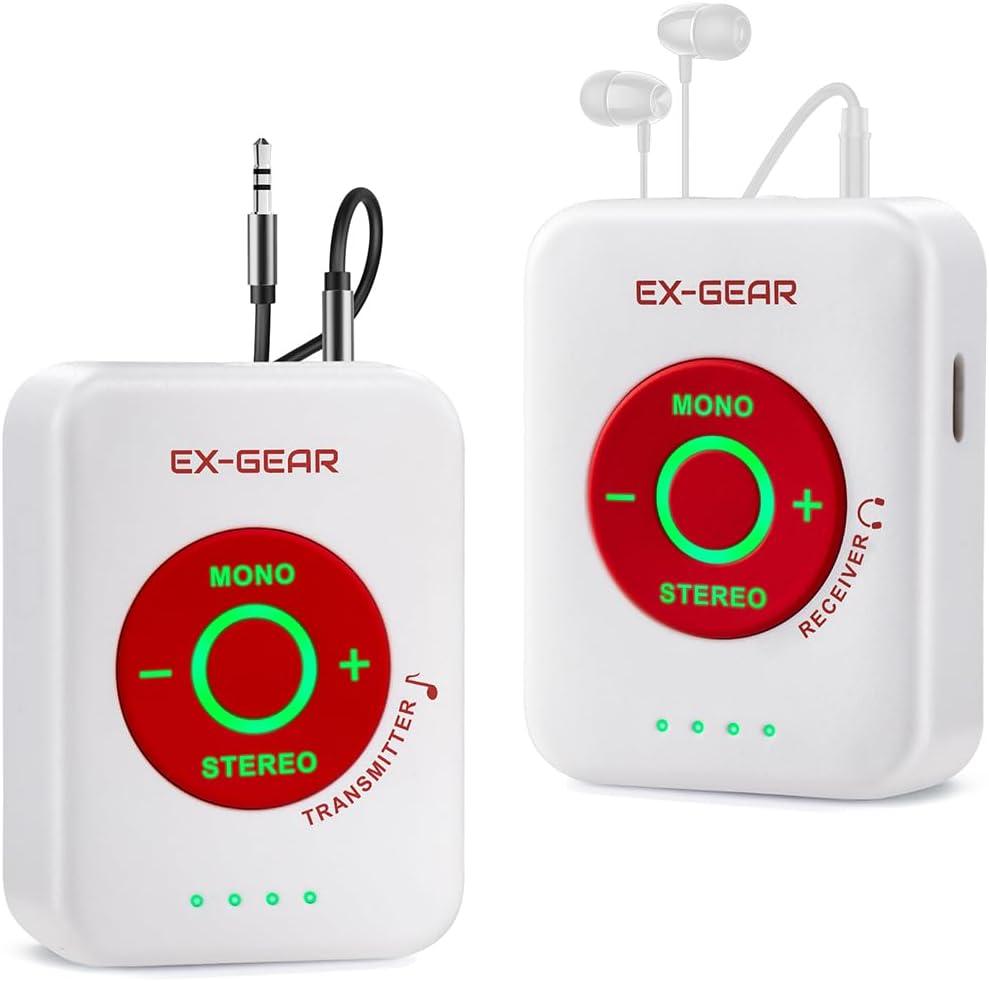 Wireless in Ear Monitor System 5.8GHz, Ultra-Low Latency Clear Stereo Monitoring, 48kHz/24-bit Audio, Rechargeable TX/RX, One-to-Many Auto-Pairing, White & Red