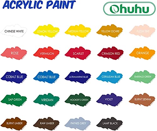 image for Ohuhu Acrylic Paint Set, 24 Rich Pigment Colors, 6 x Art Brushes for P