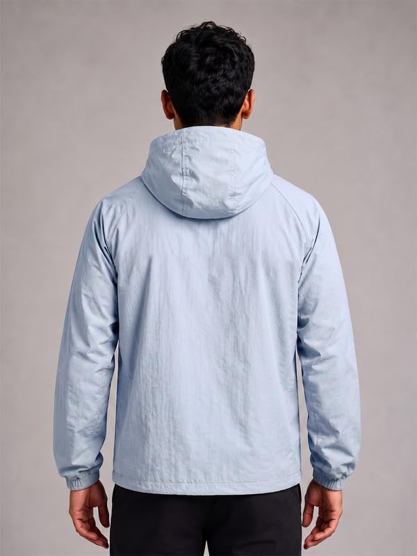 Image of CHKOKKO Windcheater Jacket For Men With Hood UPF 50+ UV Sun Protection | Lightweight Breathable Water-Repellent Windbreaker | Nylon Fabric Outdoor Running Biker Dailywear Jacket