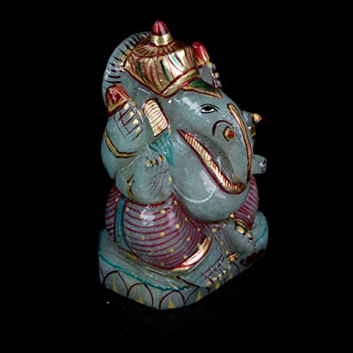 Ganesh Ganesha Beautiful Statues Hindu Good Luck God - Approximately 1915.50 Ct Statue of Green Jade Gem V-44584