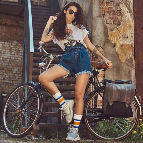 Image of American Trends Tube Socks for Women Striped Slouchy Scrunch Retro Socks Vintage Cute Crew Sock
