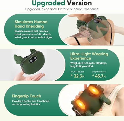 Image of Neck & Shoulder Massager with Heat, Wireless Portable Shiatsu Back Massager, 4D Deep Tissue Kneading Electric Massage Machine, Human Hand Simulation for Neck Pain Relief, Muscle Relaxation Device for Home Office Travel (Green)