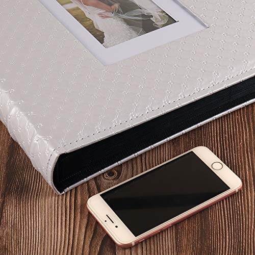 RECUTMS-Photo-Album-4x6-Holds-600-Photos-Button-Grain-Larger-Capacity-Leather-Cover-Black-Inner-Page-Baby-Family-Book-Wedding-Anniversary-Pictures-Birthday-Photo-Albums-White