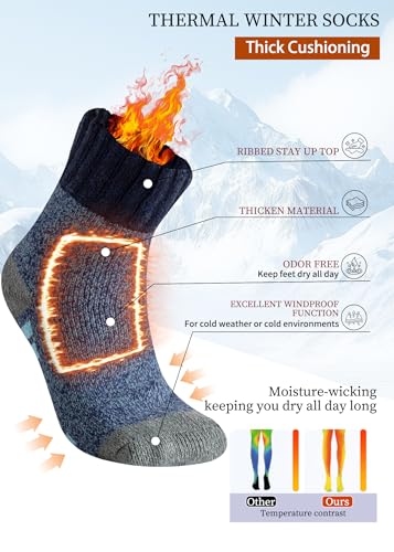 Wool Socks for Mens, 5 Pairs Thermal Warm Hiking Super Thick Crew Work Cushion Sock for Men Winter Cold Weather3