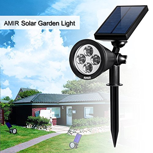 AMIR 2 in 1 Solar Spotlights, Upgraded Solar Garden Light Outdoor, Waterproof 4 LED Landscape Lighting, Solar Wall Light with Auto On/ Off for Yard Driveway Pathway Pool (2 Pack, Changing Color)