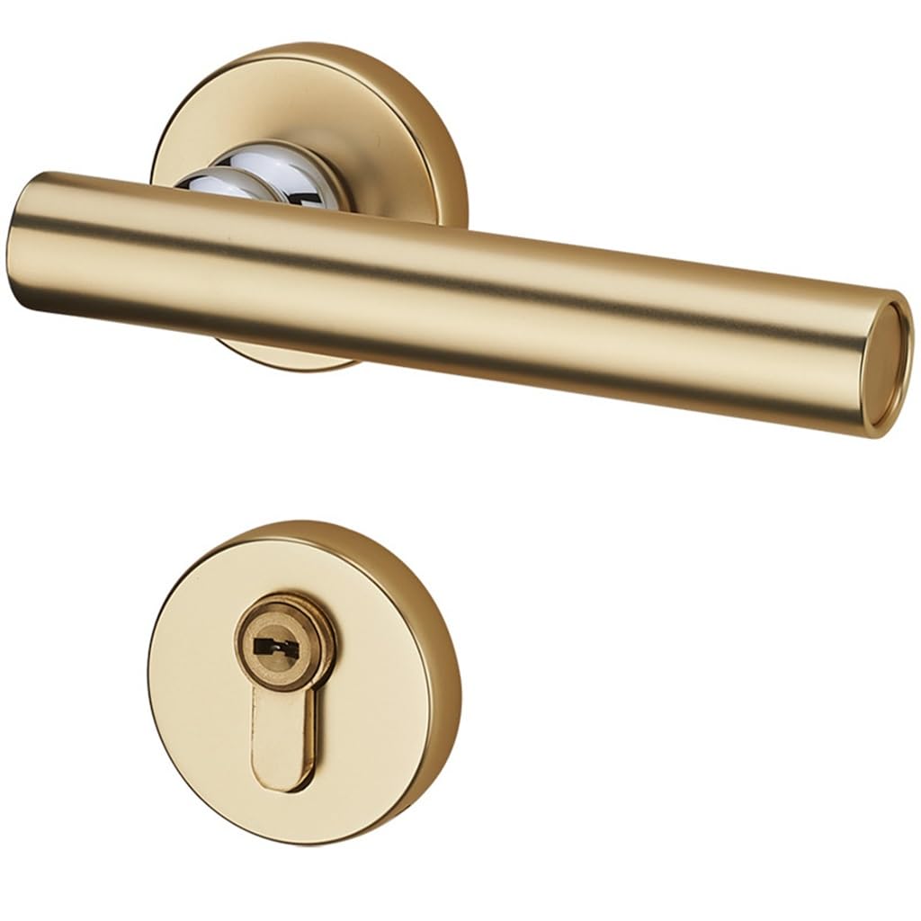 MOBYGKFY Copper Door Locks Indoor Bedroom Mute Magnetic Solid Wood Room Gold
