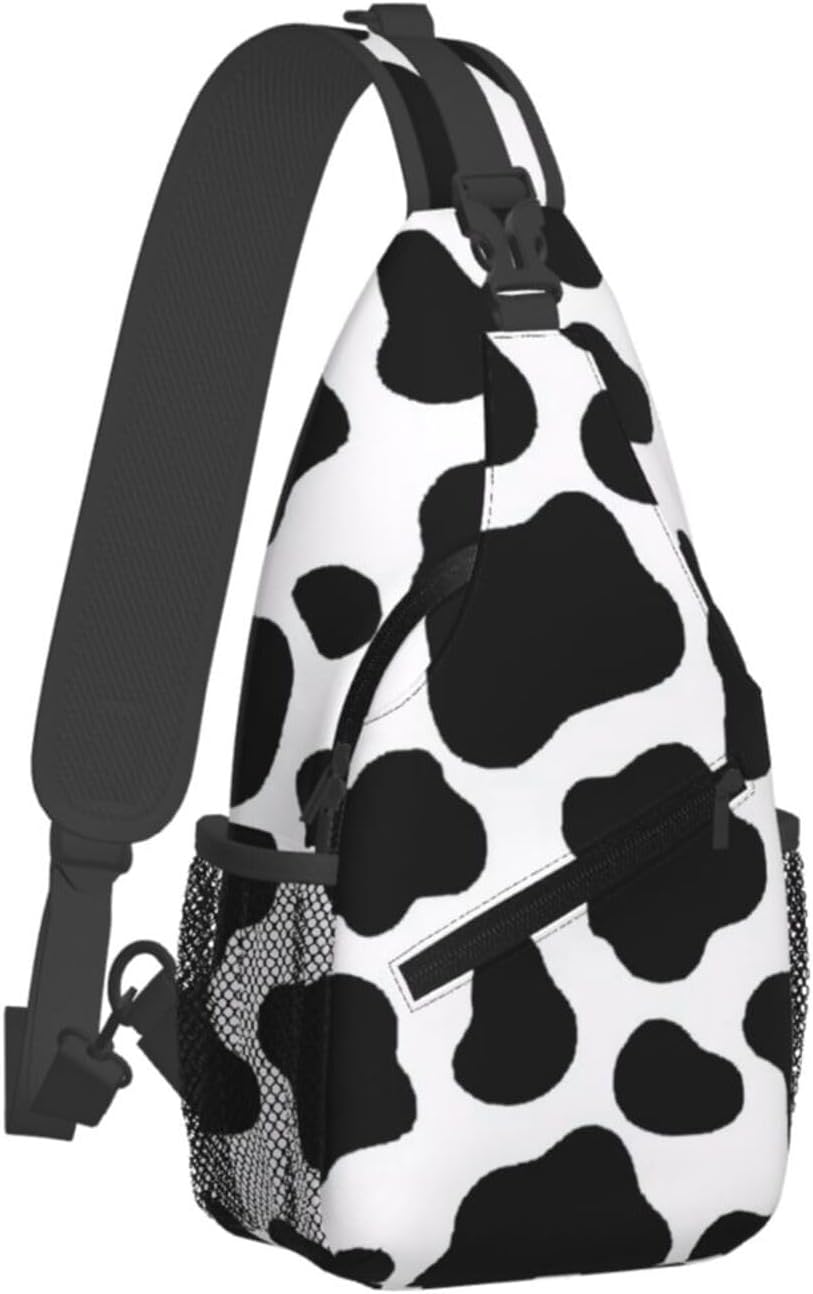 KKLDOGS Black Cow Print Sling Bag Travel Crossbody Bag