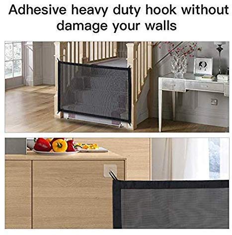 Magic Pet Gate, Mesh Dog Gate, Puppy Gates And Baby Gate, Portable Folding Baby/Dog Safety Fence Enclosure Easy Install Anywhere, 30'' X 39'', 8 Hooks #TOP1