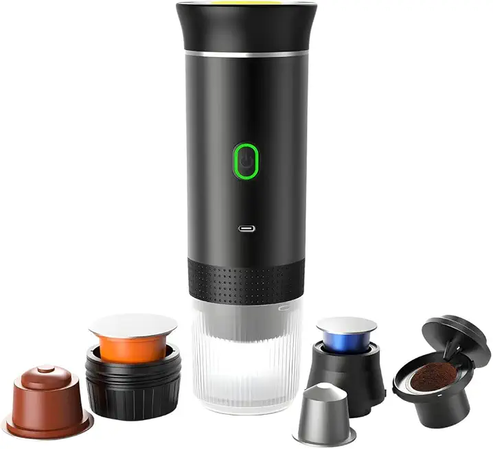 Portable Coffee Maker 3 in 1 Compatible with Original Capsules Ness-Priso, Dolce-Gusto and Ground Coffee - Mini Electric Coffee Machine with Water Heater - Large and Small Capsules