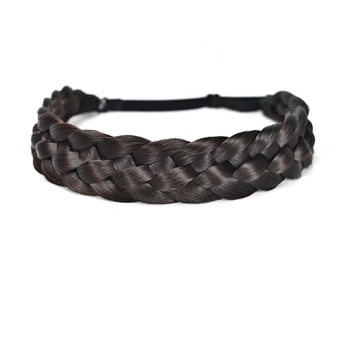 Miniatura 7 de Diadema trenzada de 5 hebras sintéticas, clásica, gruesa, elástica, para mujer, estilo bohemio, moderno, trenzado (marrón oscuro)