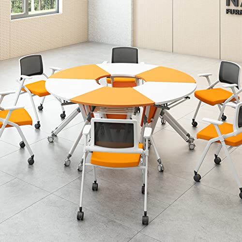 FCYNNV Boardroom Table 6 Pcs Flip Top Mobile Training Table and Chair Set, Folding Meeting Room Table Boardroom Desk for Office Conference Room, 160 * 160 * 75cm