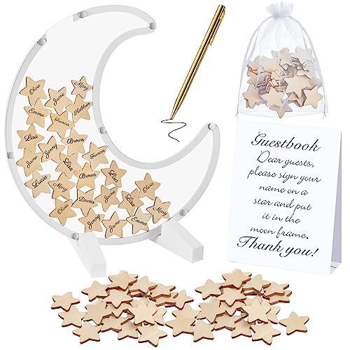 Image of Kosiz Baby Shower Guest Book Alternatives Baby Shower Decorations with Wooden Chips for 60 Guests Sign Picture Frame Pregnancy Keepsake for Soon to Be Moms(White Moon)