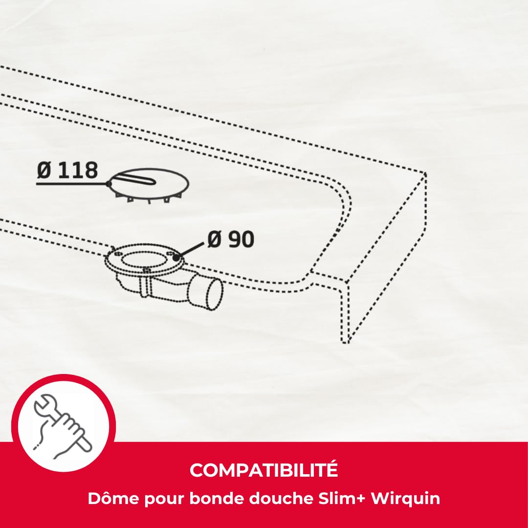 Wirquin 30723383 Pojedyncza kopuła, okrągła z ABS Slim+ D120 mm, chromowana i szara