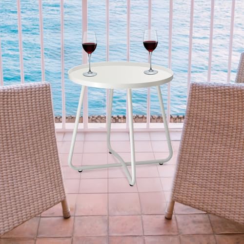 Petite table d'appoint ronde extérieur jardin et balcon blanche - 8