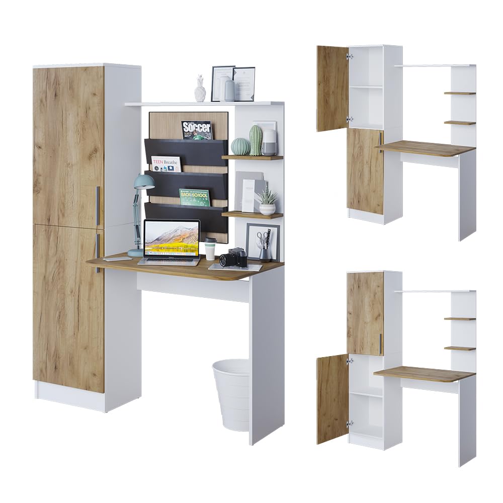 Vicco Schreibtisch Tessa, Weiß/Goldkraft Eiche, 122.9 x 52 cm