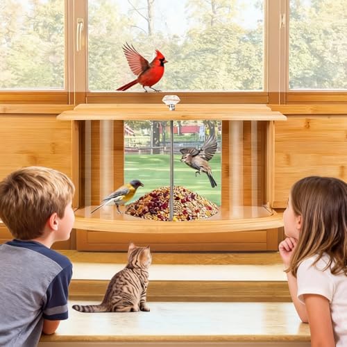 FL Falatier Window Bird Feeder Birdwatching Indoors 180 Ultimate Clear View Wild Bird Feeder Brings Natures Beauty to Your Home/Office Hanging Bird Feeder House Bamboo Nature