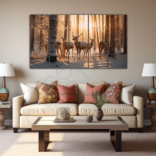 Image of The Castle Decor Beautiful Deer Wall Painting for Living Room Big Size - Deer Wall Painting for Bedroom, Office, Drawing Room, Hotel - Elegant Wall Decor Art for Home Decoration, Gifting (36x60 inch)