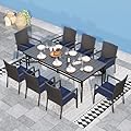 Sophia & William 9 Pieces Patio Dining Set for 8, Outdoor Patio Table and Rattan Chairs Set, 83" L Extra Large Rectangular Table, 1.75" Umbrella Hole, Beige Removable Seat Cushions