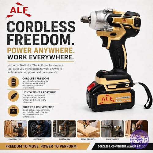 Image of ALF 4-in-1 Cordless Impact Wrench /Driver Drill 4.0Ah 21V, 850Nm Torque, 2x4.0Ah Li-ion Batteries, Variable Speed, LED Light | 30-Piece Kit of Sockets & Bits, Fast Charger & Carry Case. (4.0Ah 21v)