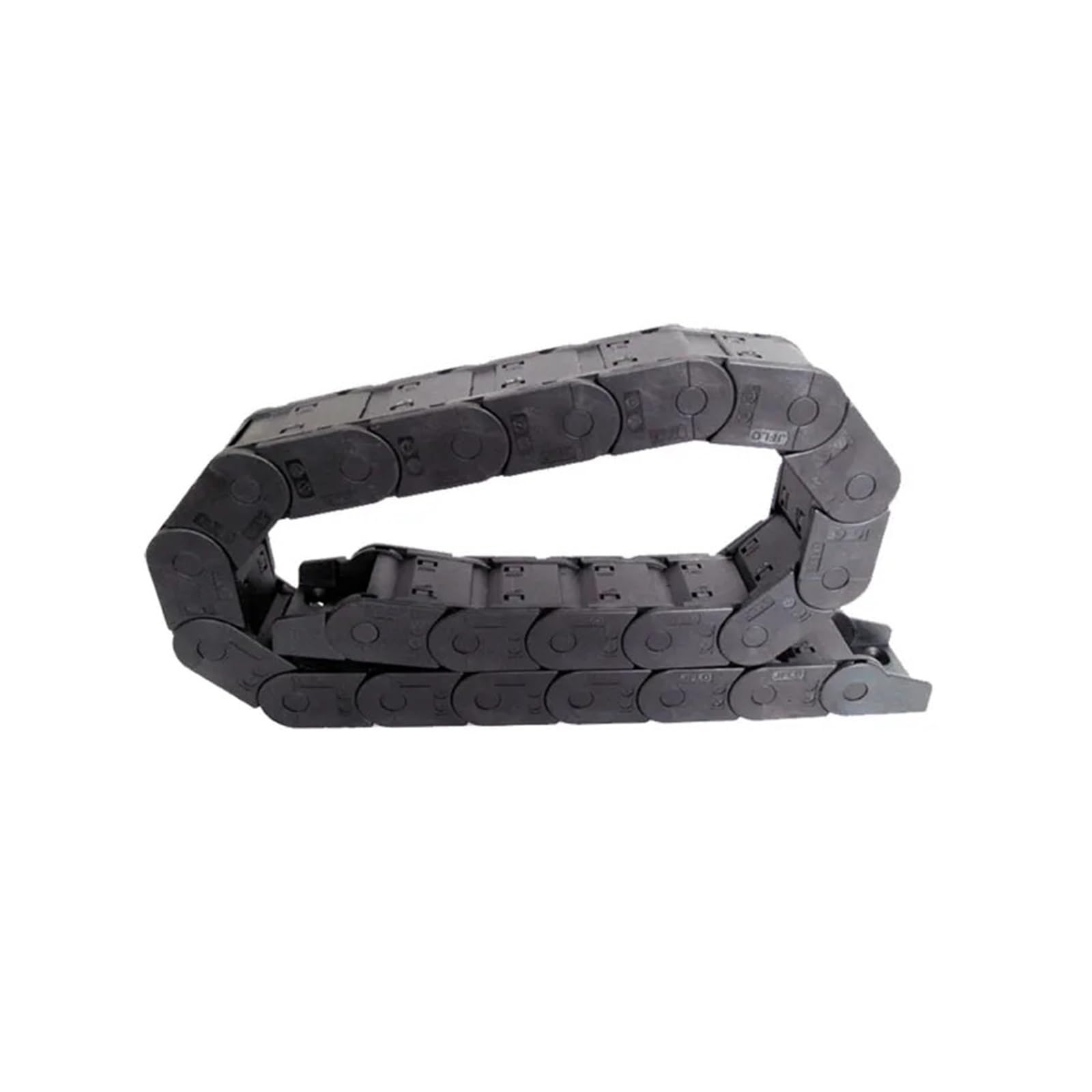 Cable transportador de cadena de arrastre de plástico de 25 x 38 mm y 1 metro, cerrado y abierto por ambos lados con conectores en los extremos.(R250)