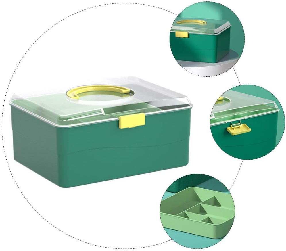 Cabilock 1pc Portable Outdoor Medicine Box Lightweight Handheld Storage Container for Emergency Supplies Double Organization for Home Office and Travel Green image 2