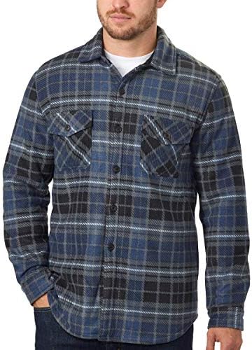 Men's Plaid Fleece Jackets Super Plush Sherpa Lined Jacket Shirt