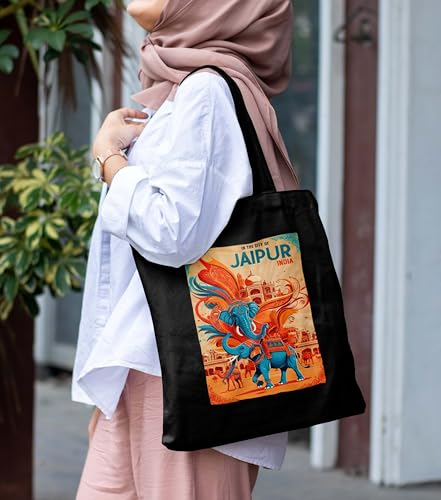 Image of ZORI Black Tote Bag With Pocket Printed Designed Canvas Tote Bags For Women large capacity,Tote bag For Shopping, College, Travel, More Canvas Handbag For Unisex Bag