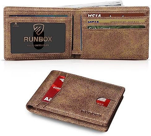 RUNBOX Wallet for Men Slim 11 Credit Card Holder Slots Bifold Leather RFID Wallet Blocking Small Thin Men's Wallet Minimalist Front Pocket Large Capacity Gift Box Carbon