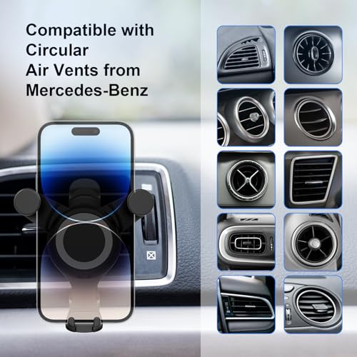 Aeipou Car Phone Holder for Mercedes Benz A/B/C/E/S Mini Cooper Audi-TT Ford Jeep Suzuki Mustang Wrangler Swift Round Vents Mount for All Circular Air Vents iPhone 17/16/15 Pro Max Galaxy S25/S24/S23 - Image 3