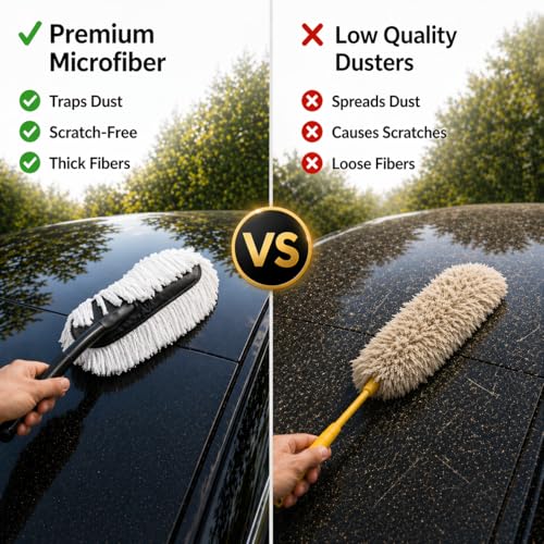 Image of Car Duster Microfiber Brush with Long Handle, Scratch-Free Exterior Car Dust Remover, Paraffin Wax Coated Fibers for Quick Dust Removal, Vehicle Cleaning Accessories