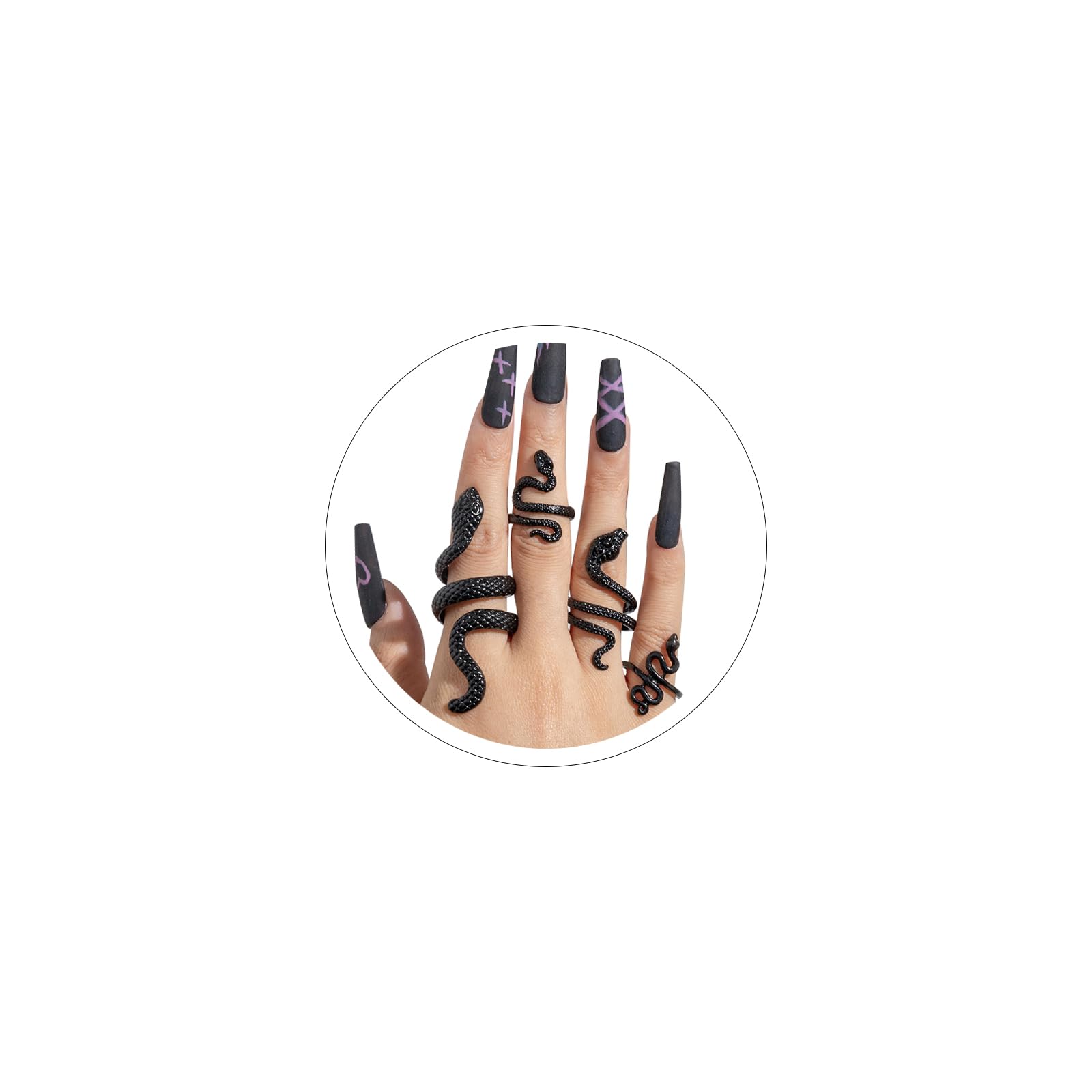 Anillos de serpiente negra para mujer, joyería ajustable de serpiente negra para mujer, accesorios góticos vintage, juego de anillos punk góticos, joyería de Halloween, Cobre, Sin piedras preciosas